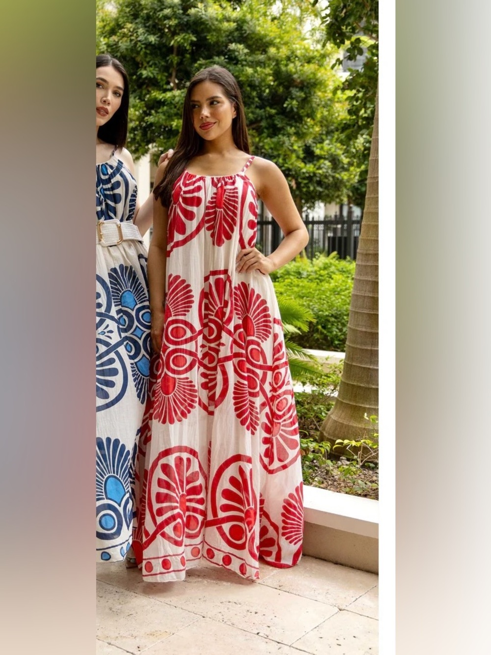 Boho feel Kaktus White Maxi Dress with Bold Red Floral Print